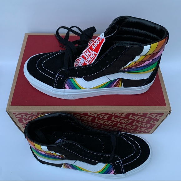 VANS Sk8-Hi Reissue Sneakers unisex Sz Men 5.5  Women 7 Black/ white/ multi - Picture 2 of 13